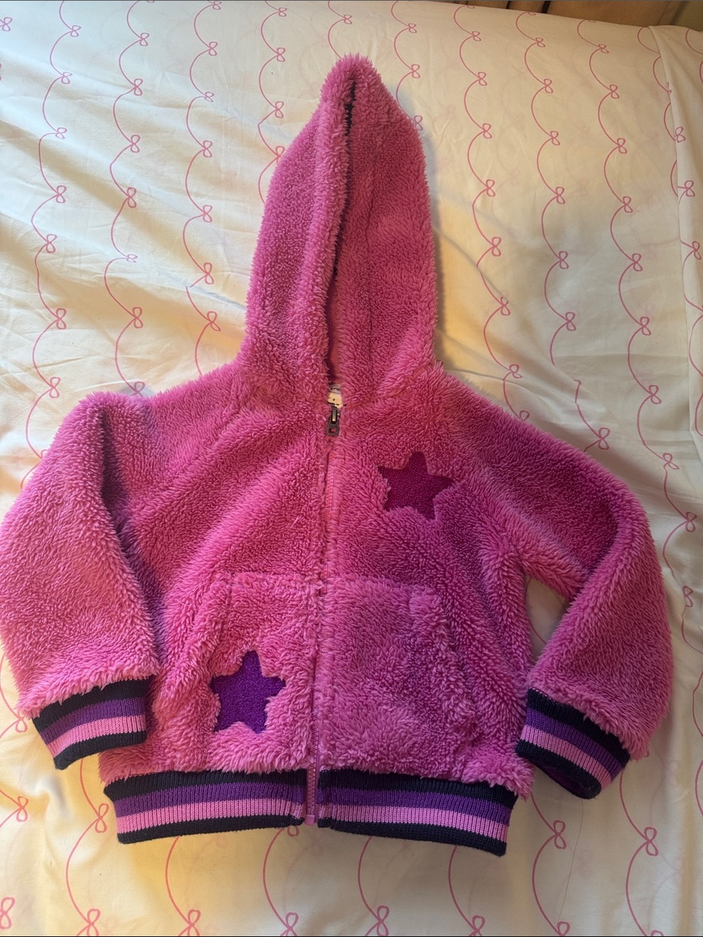 Girls' Plush Pink Star Hoodie Jacket
